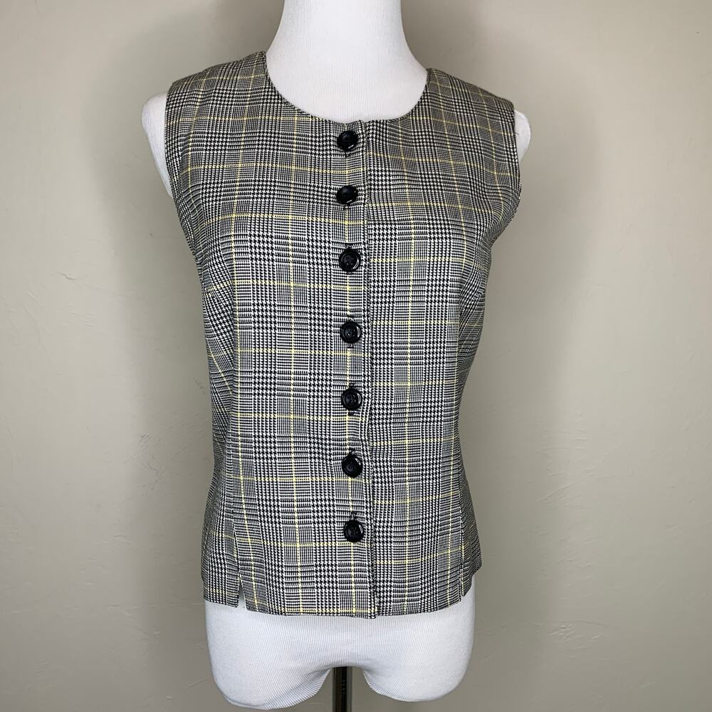 Vintage Glen Plaid Check Full Vest Fitted Sz 8 Medium